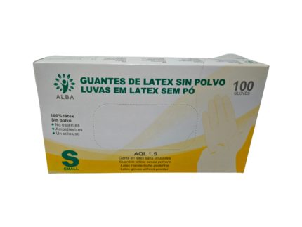 Guantes de examen de latex sin polvo (alba) S