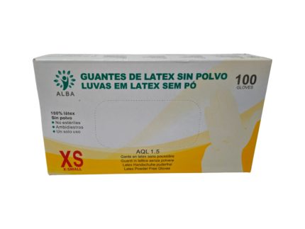 Guantes de examen de latex sin polvo (alba) XP
